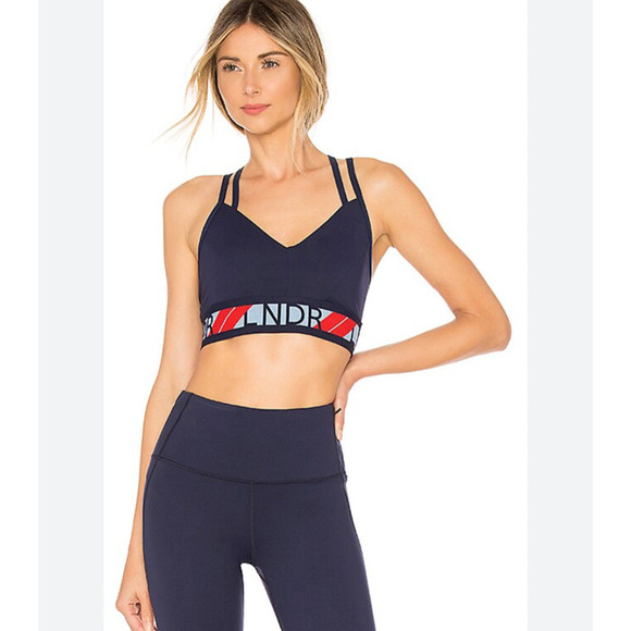 LNDR Lotus Sports Bra XS Navy Blue Wire Free Stretch Quick Dry Revolve - Picture 1 of 5